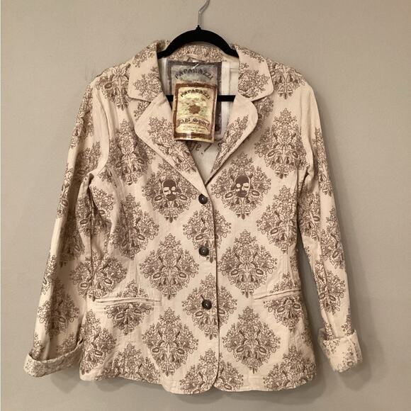 Paparazzi by DB Sport Women’s L Blazer in Light Tan Color with Skull Design NWT - Picture 1 of 7